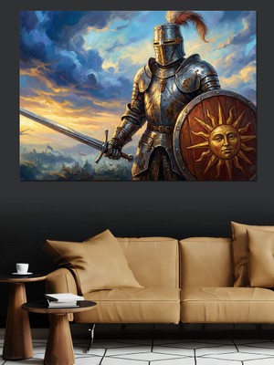Tablomega Zırhlı Ortaçağ Şövalyesi Güç Sembolü Dekoratif Kanvas - Mdf Ahşap Tablo