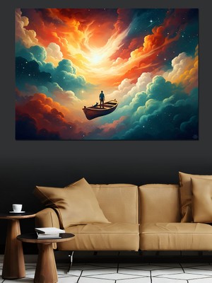 Tablomega Bulutlar Arasında Küçük Yelkenli Sandal Dekoratif Kanvas - Mdf Ahşap Tablo