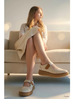 Mammamia Kadın Bağcıksız Hakiki Deri Ortopedik Spor Tarz Ultra Hafif  Kalın Taban Cırtlı Ayakkabı M27YA/7570