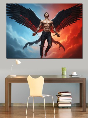 Tablomega Kanatlı Modern Erkek Figürü Iskelet Dekoratif Kanvas - Mdf Ahşap Tablo