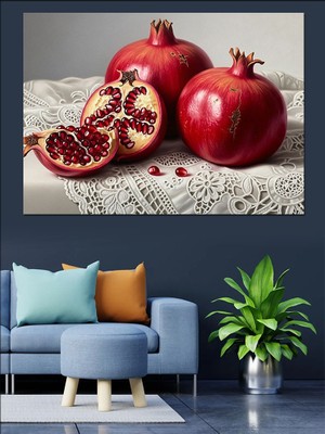 Tablomega Masada Taze Nar ve Nar Dilimleri Dekoratif Kanvas - Mdf Ahşap Tablo