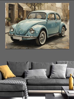 Tablomega Islak Yolda Klasik Beyaz Araba Dekoratif Kanvas - Mdf Ahşap Tablo