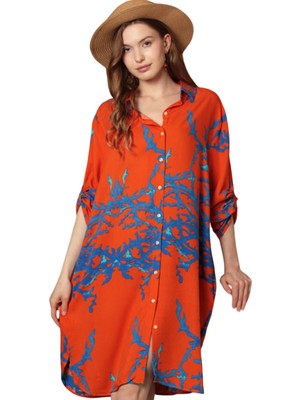 Paxteks Desenli Elbise - Turuncu