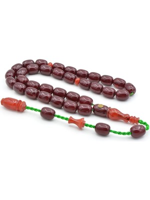 Murty99 Isa Balkaya Imzalı Kapsül Kesim Bordo Sıkma Kehribar Tesbih