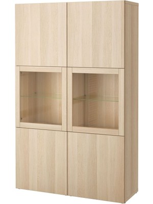 Dolap Kombinasyonu, Ağartılmış Meşe Görünümlü-Beyaz Meşe Görünümlü-Şeffaf Cam, 120X40X192 Cm, Lappvıken/sındvık