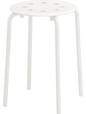 IKEA Quality 2 Adet Tabure Yüksekliği 45 cm 2'li Set Çelik Ayaklı Mutfak Taburesi Beyaz Renk Istiflenebilir Tabure