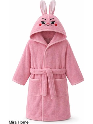 Mira Home Pembe Tavşan Nakışlı Kulaklı Bebek ve Çocuk Bornozu