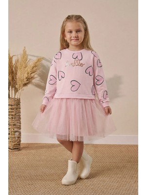 Minipodyum Pamuk Mevsimlik Uzun Kollu Günlük Kız Çocuk Tüllü Elbise 4-7 Yaş