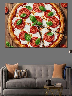 Tablomega Taze Malzemeli Lezzetli Italyan Pizzası Dekoratif Kanvas - Mdf Ahşap Tablo
