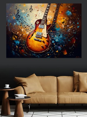 Tablomega Işık Saçan Sanatsal Elektro Gitar Dekoratif Kanvas - Mdf Ahşap Tablo