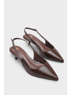 LOJO Kadın Sivri Burun Arkası Açık Günlük Topuklu Ayakkabı Mino Kahve