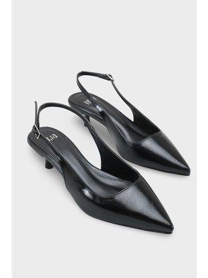 LOJO Kadın Sivri Burun Arkası Açık Günlük Topuklu Ayakkabı Mino Siyah