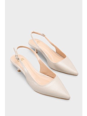 LOJO Kadın Sivri Burun Arkası Açık Günlük Topuklu Ayakkabı Mino Bej