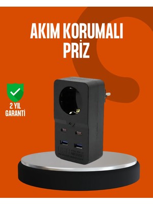 Akım Korumalı Priz 4 USB Type C Destekli Yüksek Isı Dayanımlı