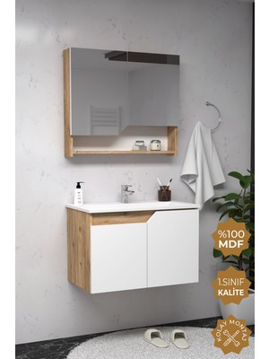 Teta Home Napoli 80 cm Mdf Banyo Dolabı Seti  Atlantik Çam-Beyaz