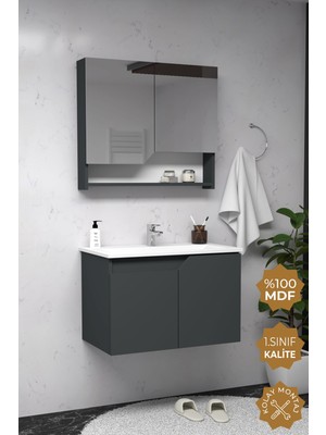 Teta Home Napoli 80 cm Mdf Banyo Dolabı Seti  Antrasit
