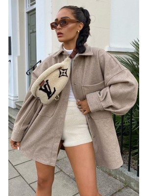 Madmext Bej Over Size Kadın Gömlek Ceket %100 Pamuk Günlük Stil Mad Girls MG1281
