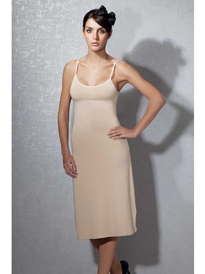 DOREANSE Kadın İnce Askılı Midi Ten Kombinezon %90 Modal %10 Lycra M Beden