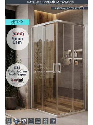 Monaqua Arteko Duşakabin Kare - Parlak Eloksal Alüminyum Profil - Şeffaf 5mm Temperli Cam
