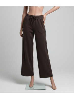 Stil Center Pantolon Görünümlü Yüksek Bel Eşofman Altı Kahverengi