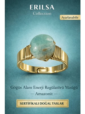 Erilsa Sertifikalı Amazonit Enerji Regülatörü Yüzüğü – Göğüs Alanı Denge Amazonit Taşı – Ayarlanabilir