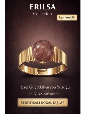 Erilsa Sertifikalı Içsel Güç Aktivasyon Yüzüğü – Çilek Kuvars Doğal Taş – Ayarlanabilir