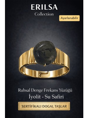 Erilsa Sertifikalı Iyolit Su Safiri Doğal Taş Yüzük – Ruhsal Denge Frekans Yüzüğü Ayarlanabilir