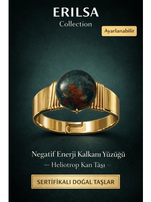 Erilsa Sertifikalı Heliotrop Kan Taşı Doğal Taş Yüzük – Negatif Enerji Kalkanı Ayarlanabilir