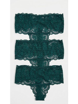Zi 3 Adet 1 Paket T. Yeşili Dantelli Lastik Detay Yüksek Bel Kadın Tanga Külot