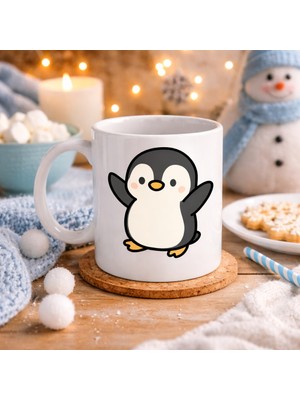 Sevimli Penguen Tasarımlı Porselen Kupa Model 106 – Kış Temalı Tatlı Kahve Kupası , Hediye Fikri