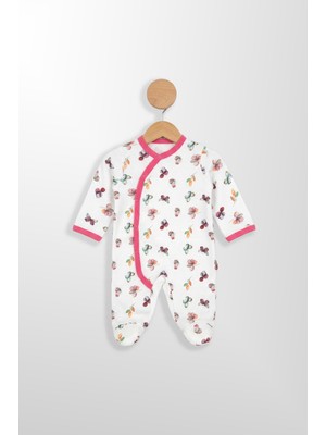 Kidyra %100 Pamuk Pembe Biye Detaylı Patikli Çıtçıtlı Kruvaze Bebek Tulum