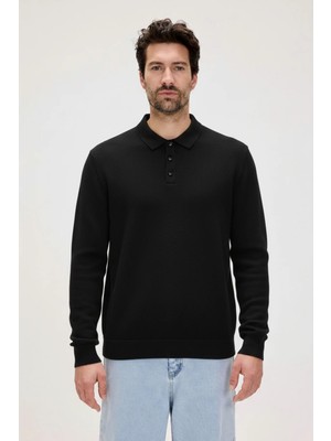 Bad Bear Dad Siyah Polo Yaka Erkek Triko Kazak