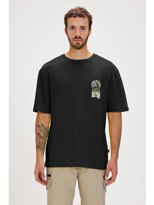 Bad Bear Blooms Siyah Erkek Baskılı Tişört