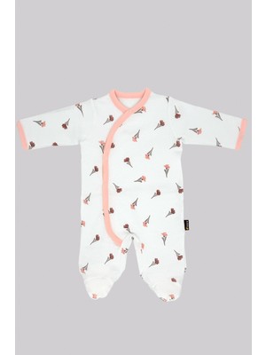 Kidyra %100 Pamuk Pembe Biye Detaylı Patikli Çıtçıtlı Kruvaze Bebek Tulum