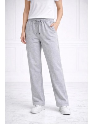 Marsilyan- Düz Paça Beli Lastikli Ipli Günlük Spor Eşofman Altı Rahat Fit - Gri