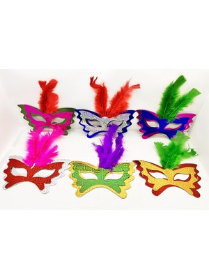 Azrlya Tüylü Kağıt Parti Venedik Balo After Maskesi 6 Adet