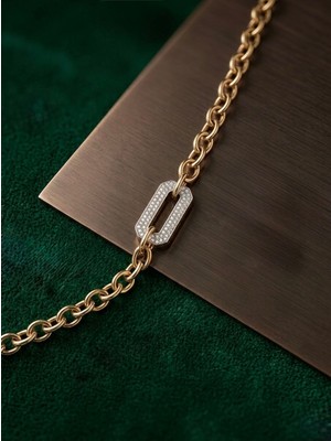 Meneva Aksesuar Paslanmaz Çelik Altın Gold Renk Kaplama Zirkon Taşlı Geometrik Toka Detaylı Bileklik