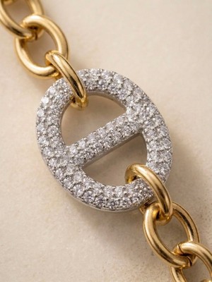 Meneva Aksesuar Zirkon Taşlı Halka Detaylı Altın Gold Renk Paslanmaz Çelik Bileklik