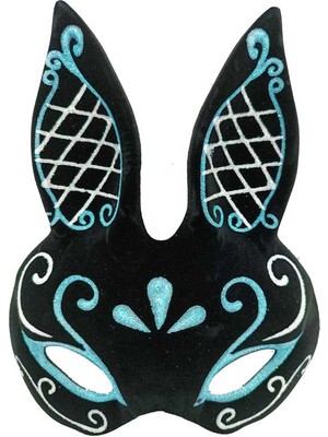 Azrlya Siyah Renk Mavi Beyaz Simli Siyah Süet Kaplama Tavşan Maskesi 18X16 cm