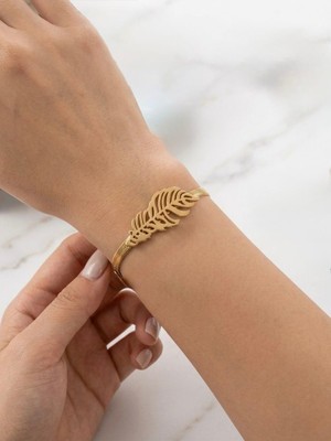 Meneva Aksesuar Paslanmaz Çelik Altın Gold Renk Kaplama Yaprak Figürlü Italyan Ezme Zincir Bileklik