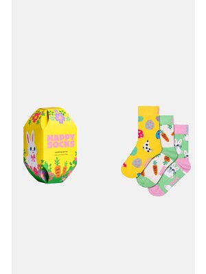 Happy Socks - Çocuk Çok Renkli Tavşan Desenli 3\'lü Pamuklu Çorap Seti