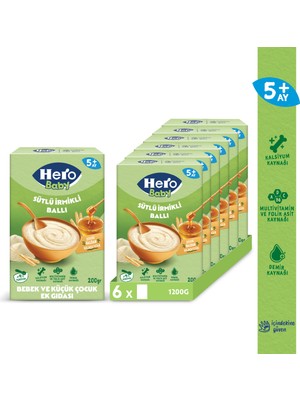 Hero Baby Sütlü İrmikli Ballı Kaşık Maması 200g x6 6-9 Ay İçin Besleyici Tahıllı Gıda