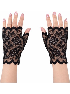 AyrStore Buğz Siyah Dantel Parmaksız Kısa Eldiven
