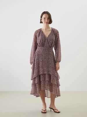 Lc Waikiki Yeni Sezon Kruvaze Yaka Çiçekli Şifon Elbise