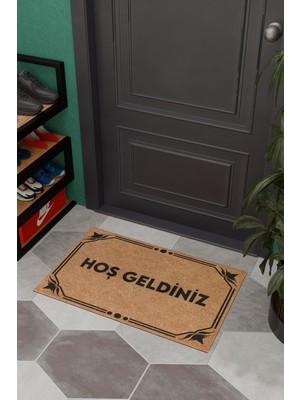 Charmbi Hoş Geldiniz Sade Çerçeveli-Dekoratif Çok Amaçlı Iç ve Dış Kapı Paspası