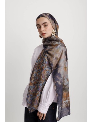 AYSHARA Menekşe Çiçek Desenli Çift Taraf Şal - Mor Taba