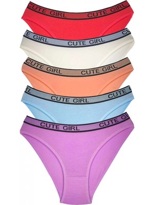 Marsilyan 5 Adet Beli Yazılı Pamuklu Kalın Lastik Kadın Slip Külot