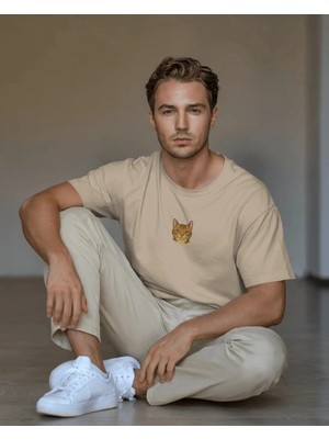 Muhtar Store Erkek Bengal Kedi Baskılı Oversize Tişört – Minimal Bengal Cat Tasarım