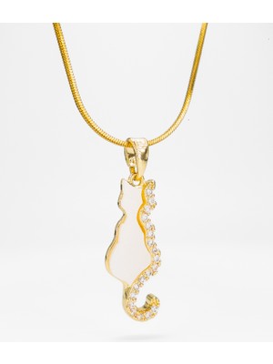 Stella Fortis Zirkonyum Taşlı Kedi Silüet Kadın Kolye - Kedi Severlere Özel | Paslanmaz Çelik Zincir