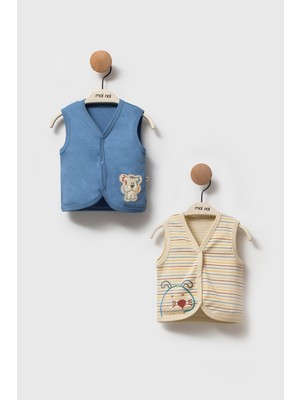 Moi Noi "dog" Koleksiyonu Nakışlı Ikili Bebek Yelek Seti - Mavi & Çizgili
